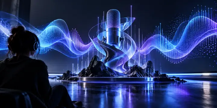 Blue and violet Cosyvoice banner with the model name and text-to-speech large language model subtitle